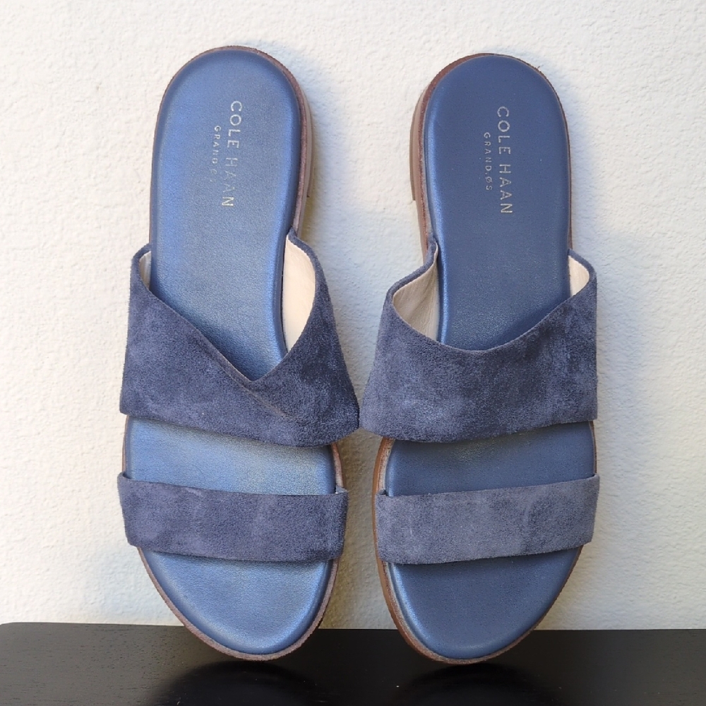 Cole Haan Navy Suede Double-Strap Slide Sandals - Picture 3 of 6